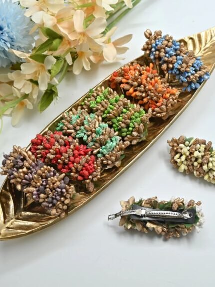 Handmade Golden Colour Pollen Flowers Hair Clips