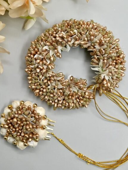 Handmade Pollen Bridal Veni with Jasmine Pollen Comb